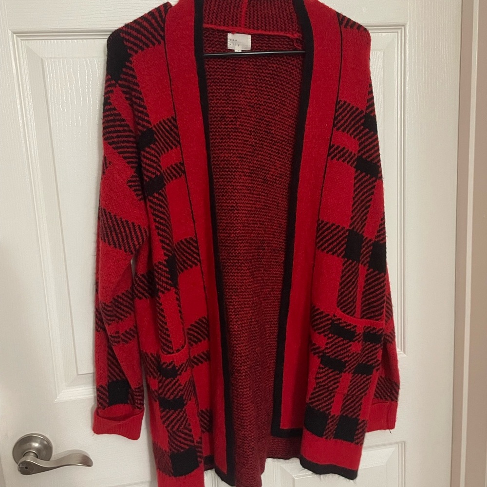 Red and black plaid cardigan